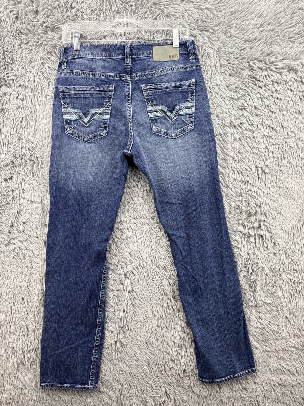 BKE Jeans Mens 32 Blue Jake Straight Leg Mid Rise Medium Wash Thick Stitch
